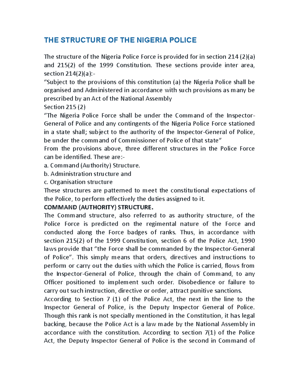 The Structure of the Nigeria Police Force: An Overview - Studocu