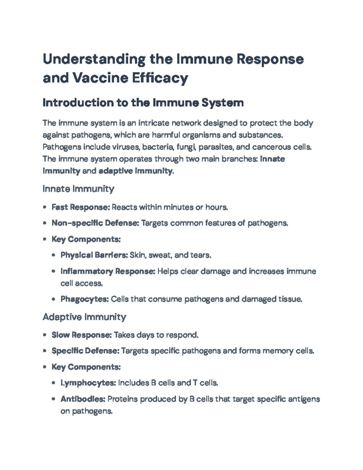 Understanding the Immune Response and Vaccine Mechanisms (BIO101 ...