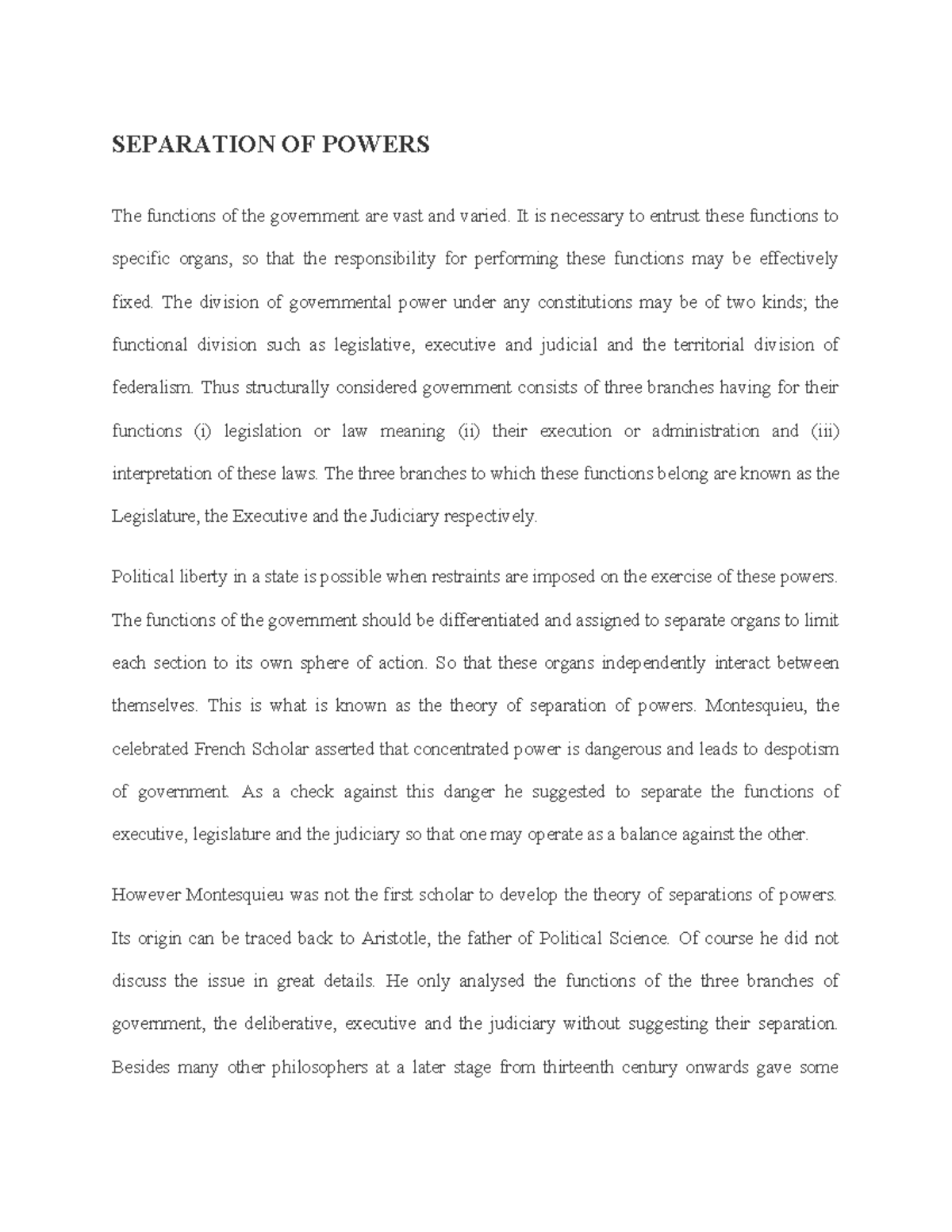 Separation of Powers: Key Concepts and Critiques in Political Science ...