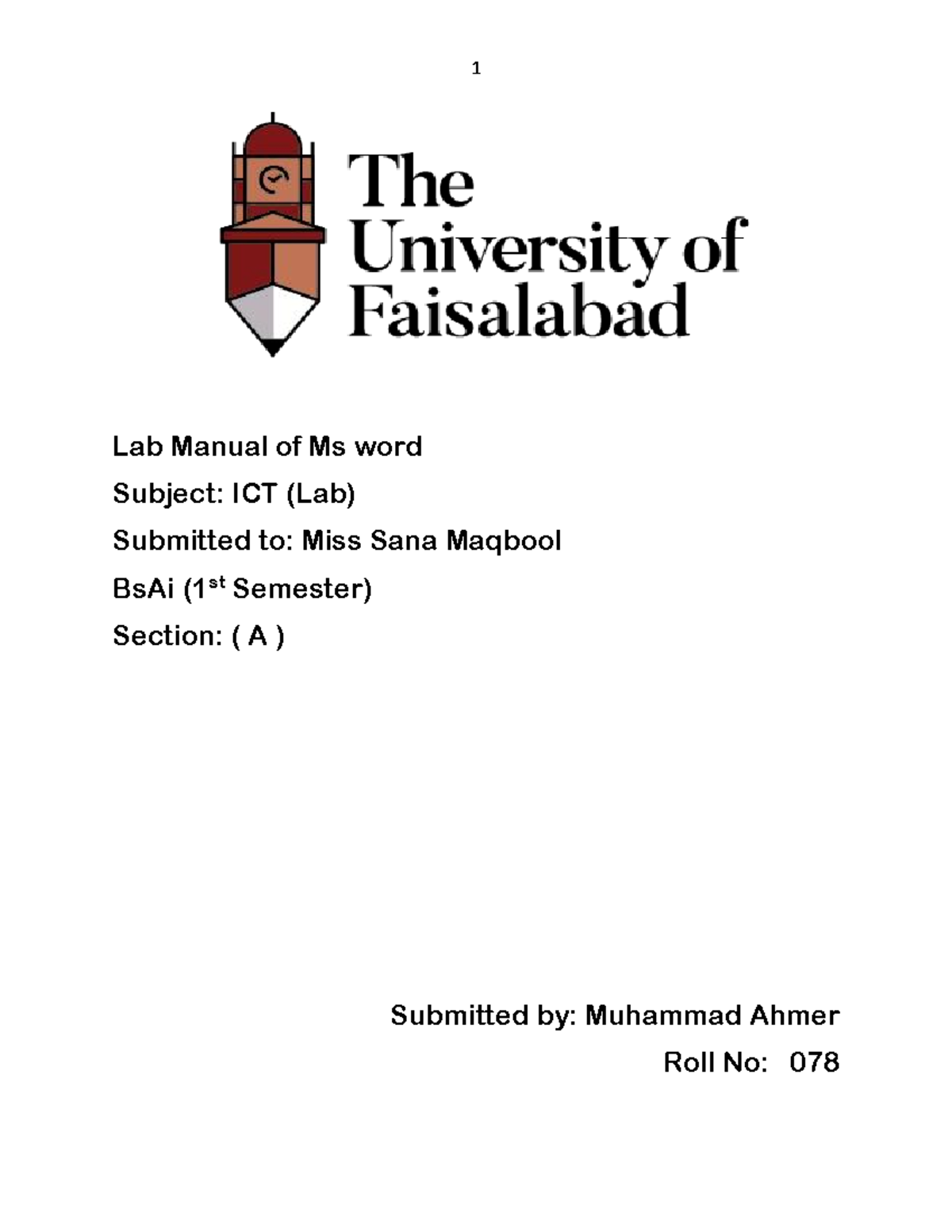 Lab Manual khizra - information technology - Lab Manual of Ms word ...