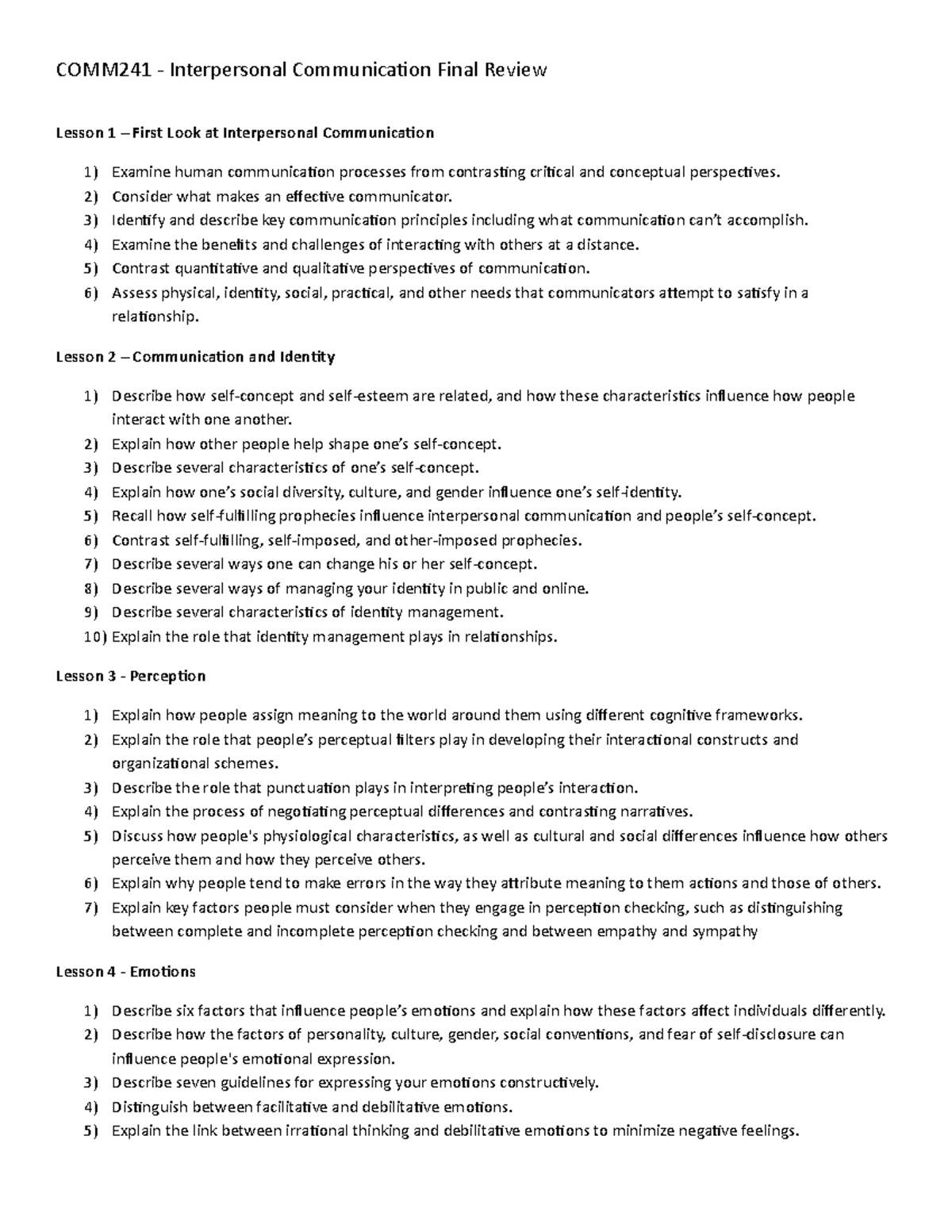 Final Review - Consider what makes an effective communicator. Identify ...