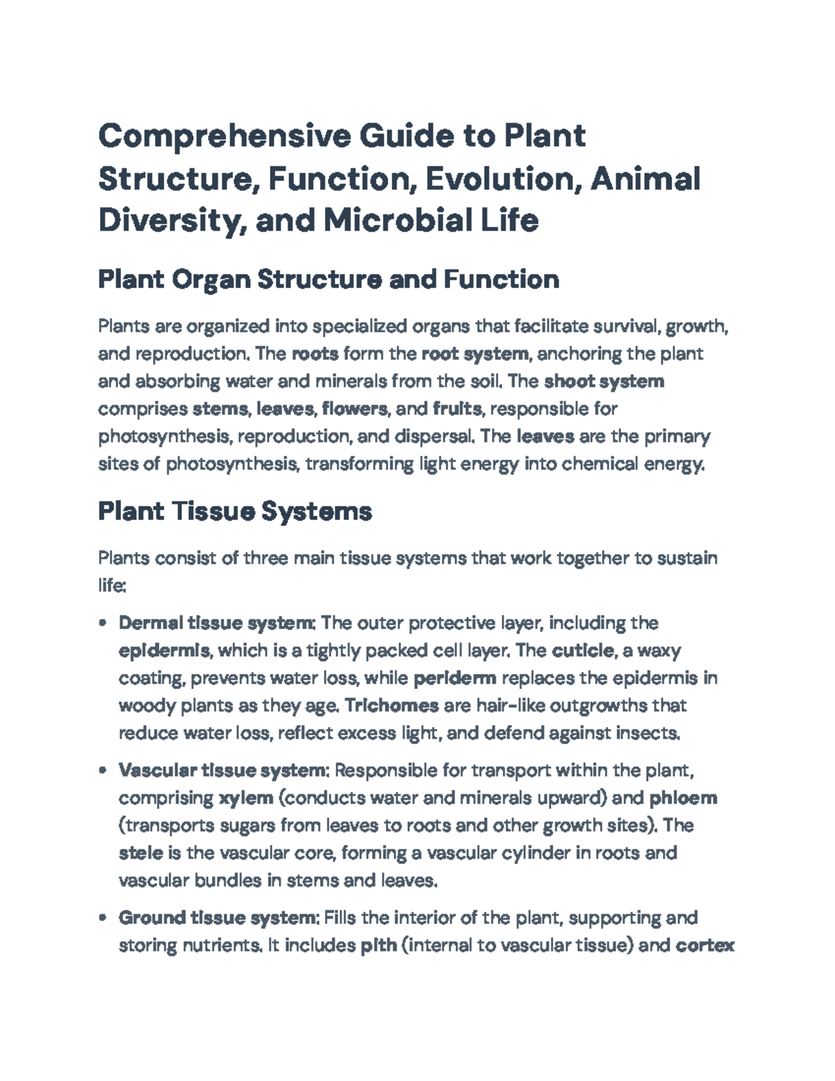 PLT 101 Comprehensive Guide to Plant Structure, Function, and Diversity ...