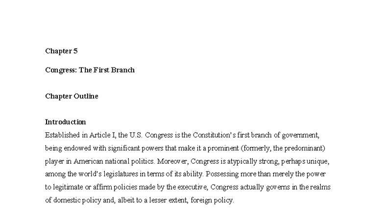 Congress: The First Branch - Chapter 5 Outline & Insights - Studocu