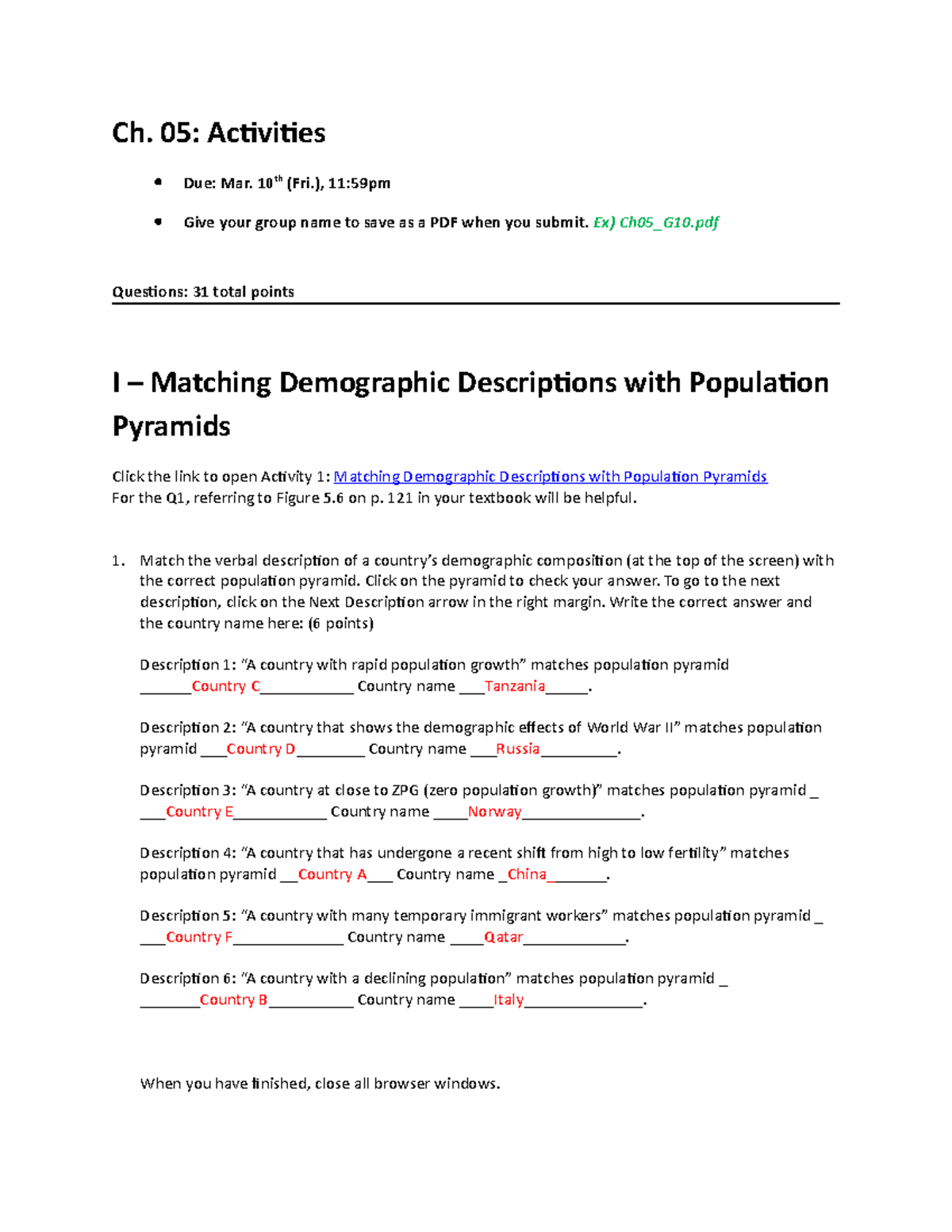 Ch. 05 Demographic Study Questions & Activities for Understanding - Studocu