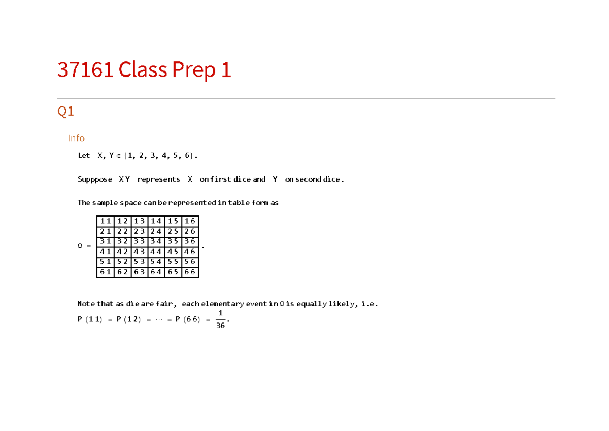 37161 Class 1 Prep Solutions for Q1 and Q3 Analysis - Studocu