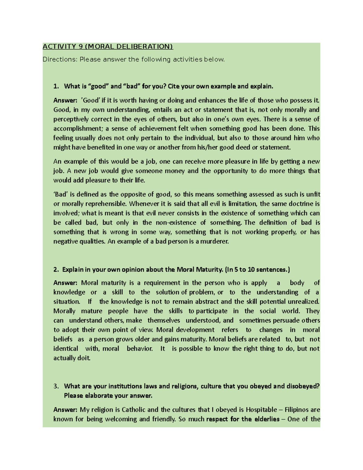 Olval 02 Activity 9 - Understanding Moral Deliberation in CHAPTER 9 ...