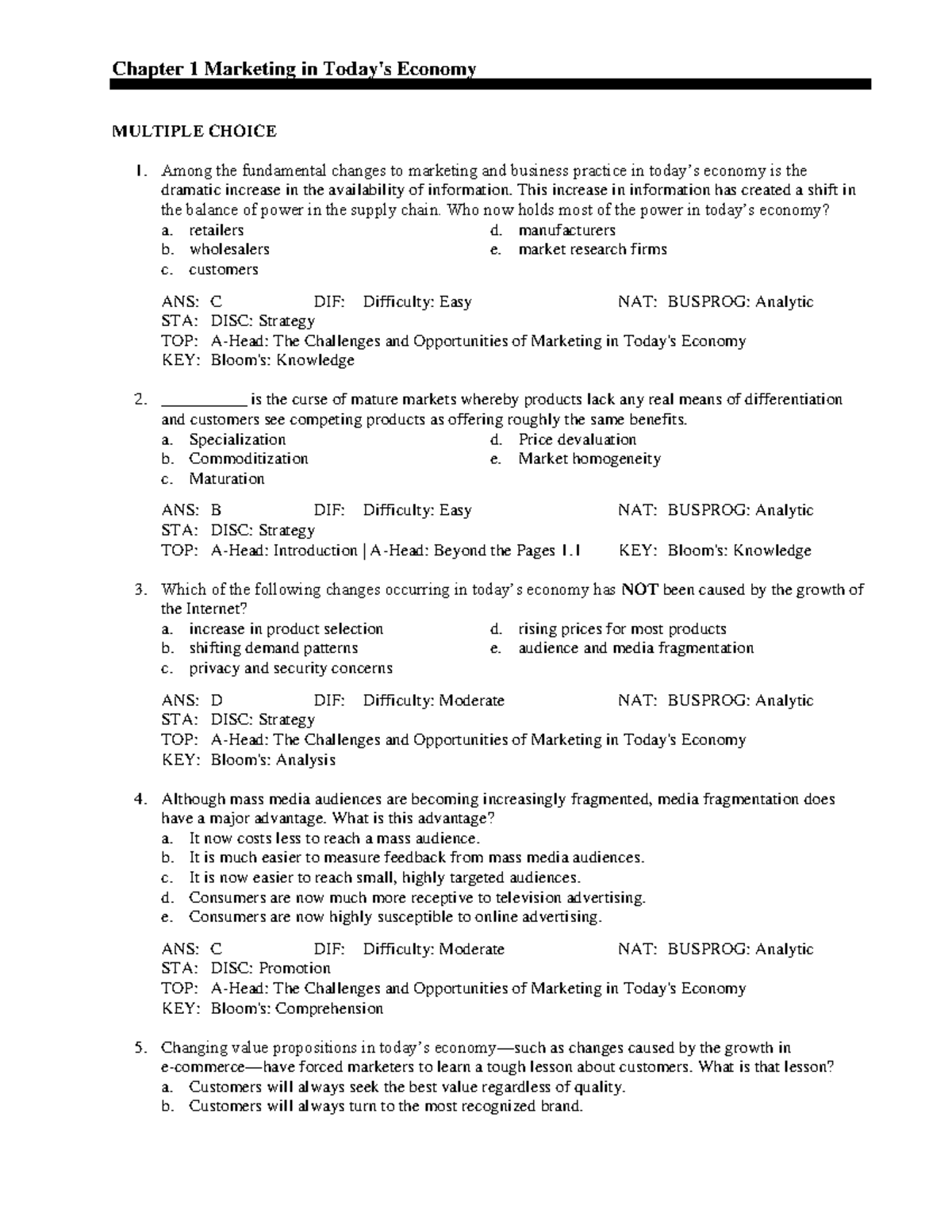 Global Marketing CH1 Test Bank: Key Concepts & Practice Questions - Studocu