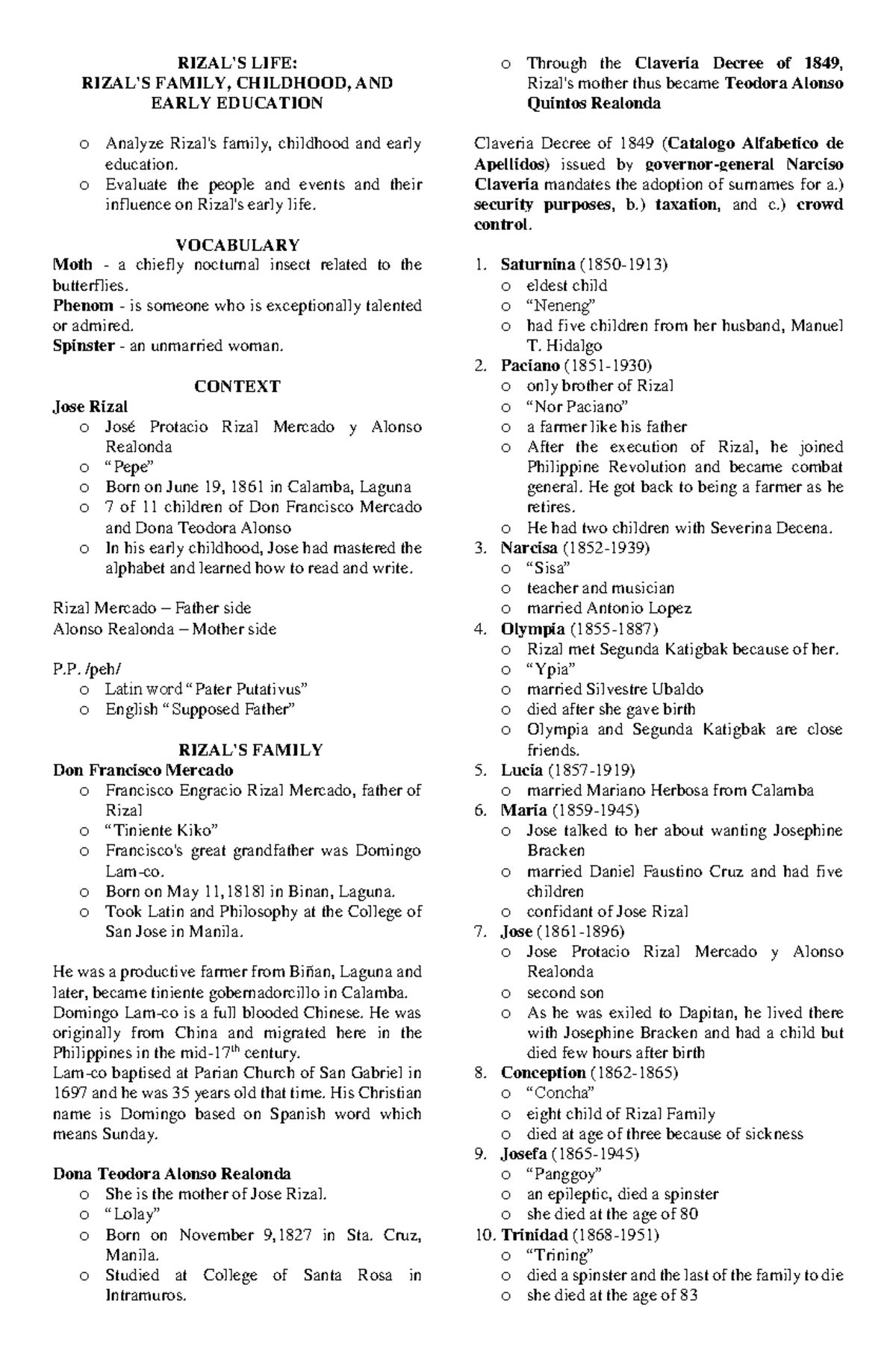 Group 1 Rizal Notes - vtcececscececececec - RIZAL'S LIFE: RIZAL'S ...