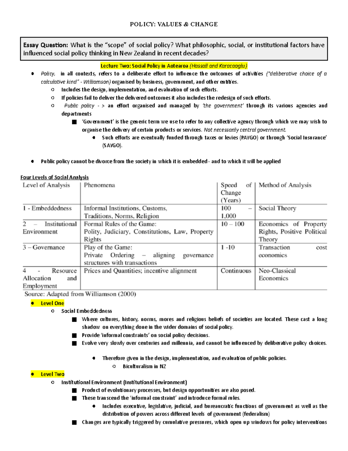 Policy Values & Change - POLICY: VALUES & CHANGE Essay Question: What ...