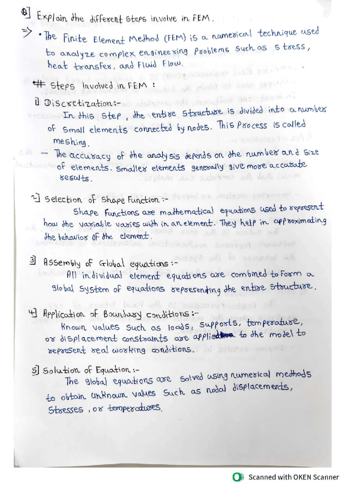 CAE U1 - Notes: Understanding Finite Element Method (FEM) Steps - Studocu