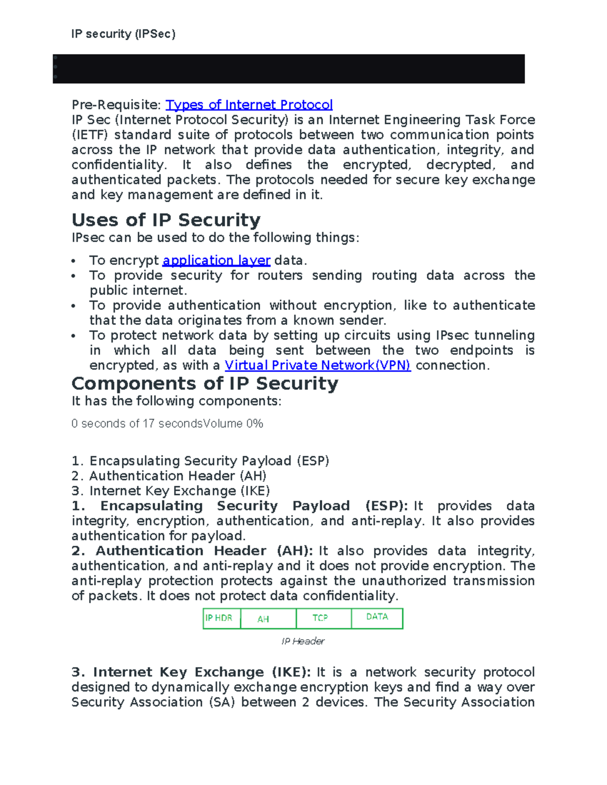 IPSec (IP Security) Overview and Key Components Notes - Studocu