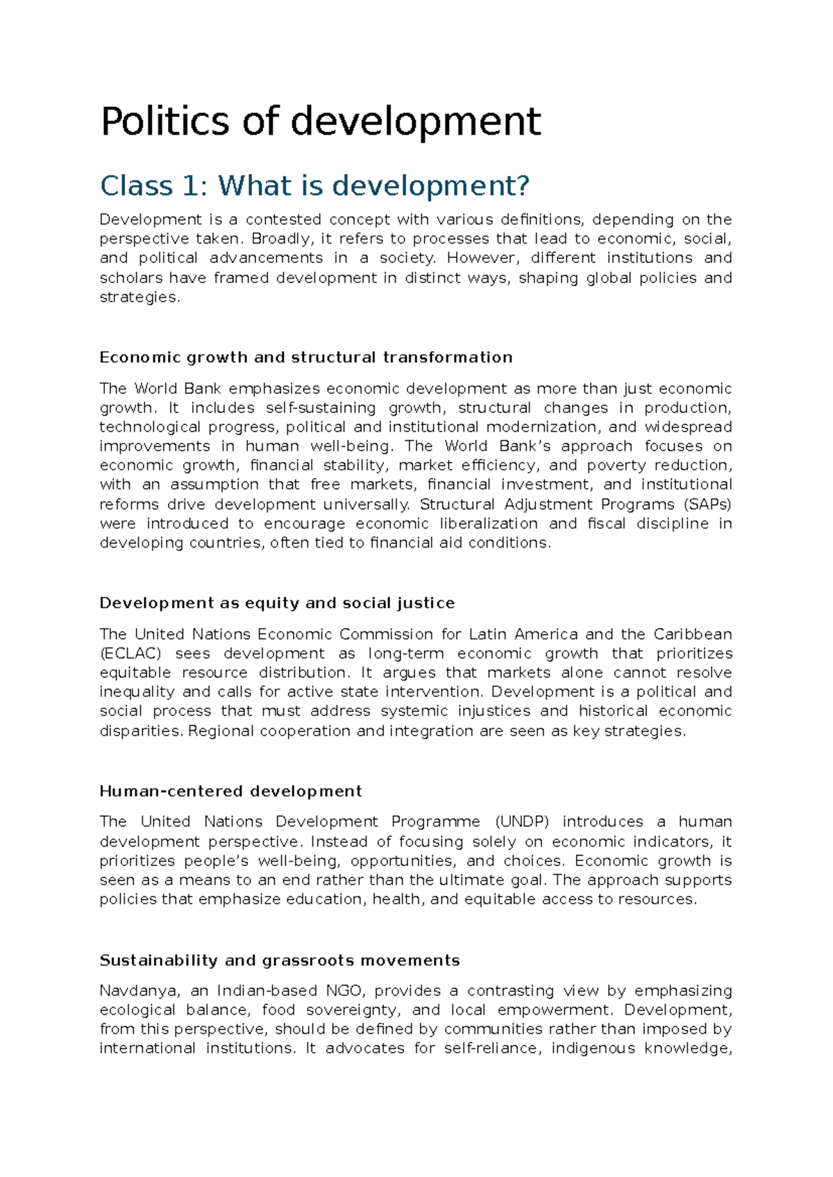 Politics of Development: Class 1 - Understanding Development Concepts ...