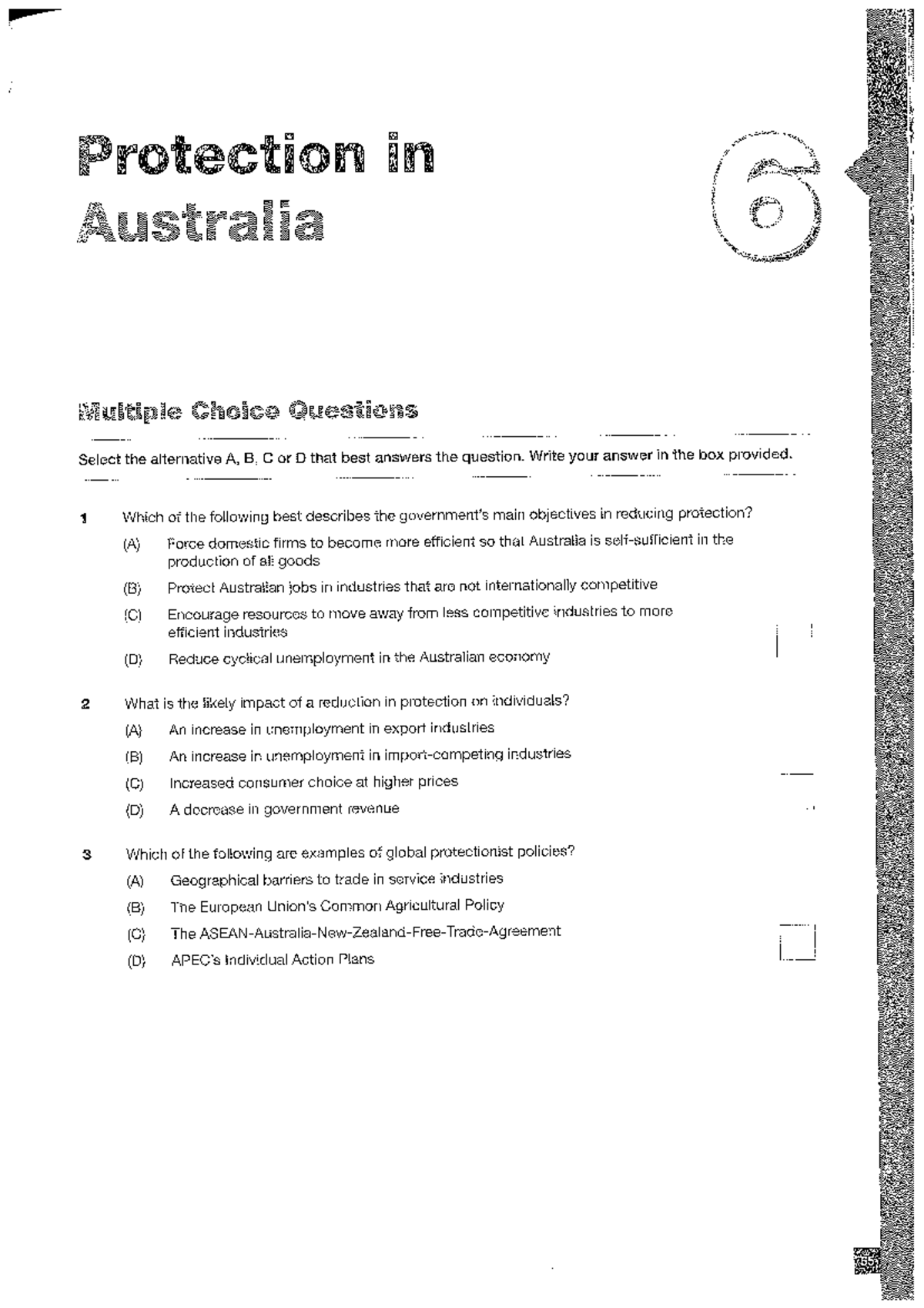 Protection in Aus - From textbook - Protection in Australia Multiple ...