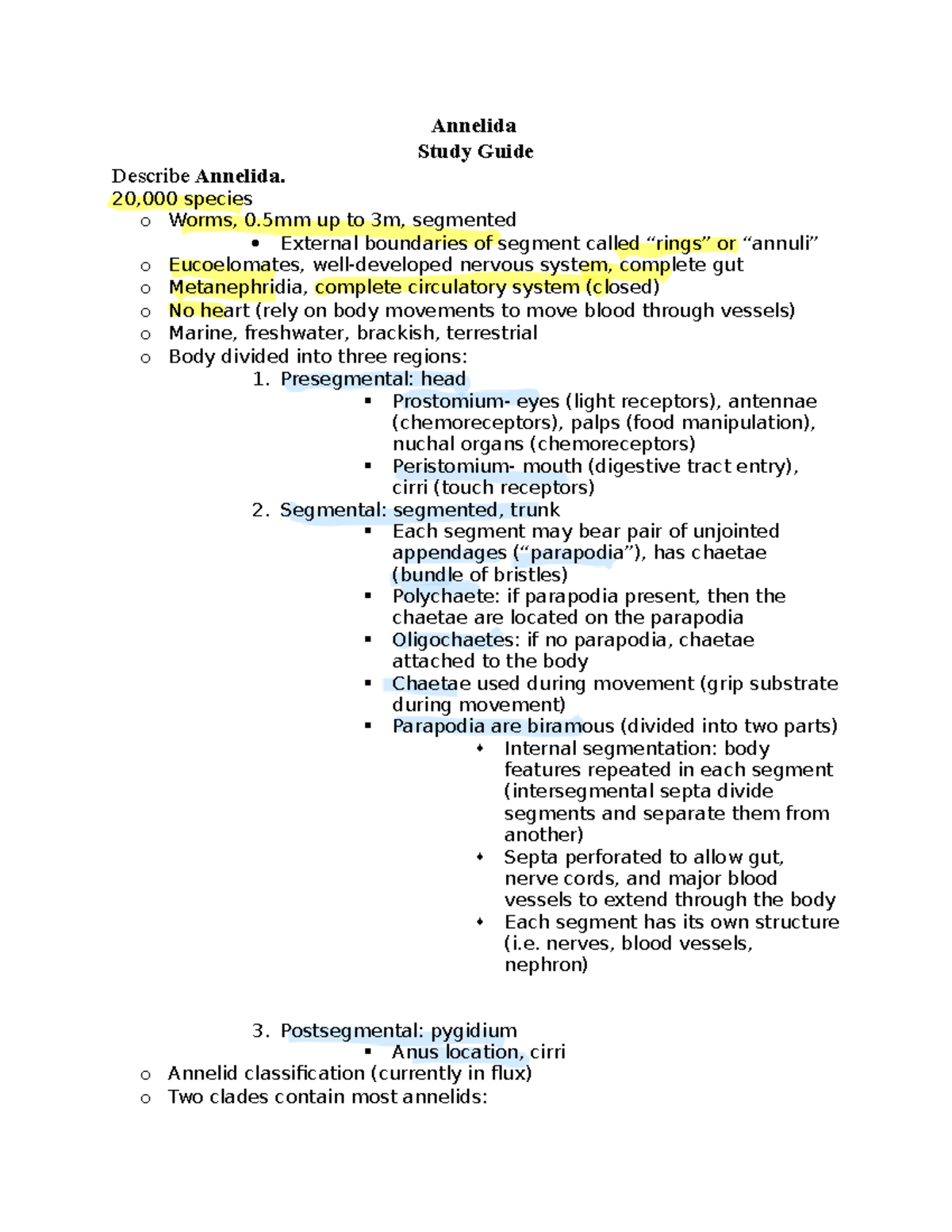 Annelida Study Guide - Annelida Study Guide Describe Annelida. 20,000 ...