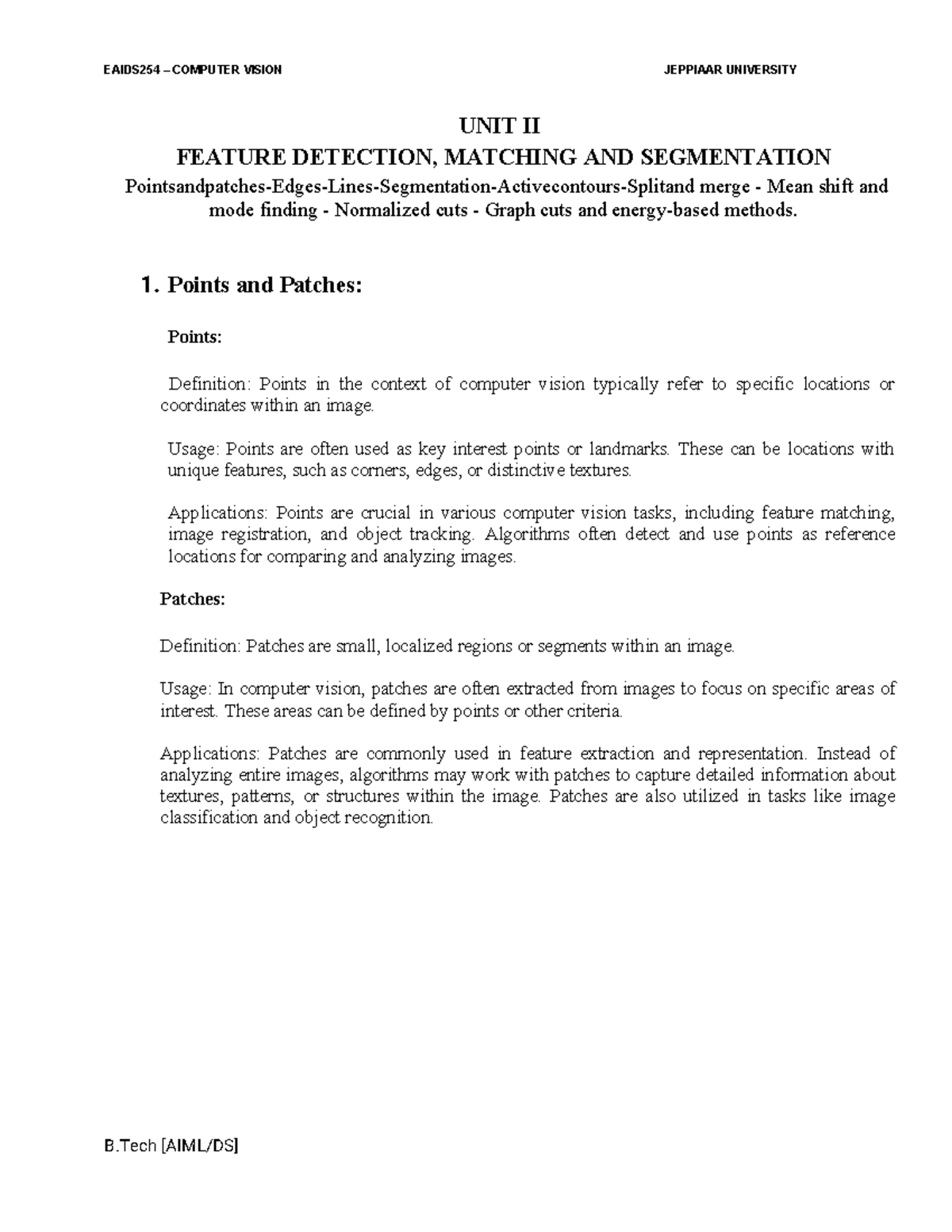 Computer Vision - Unit 2: Feature Detection & Image Segmentation Notes - Document Preview