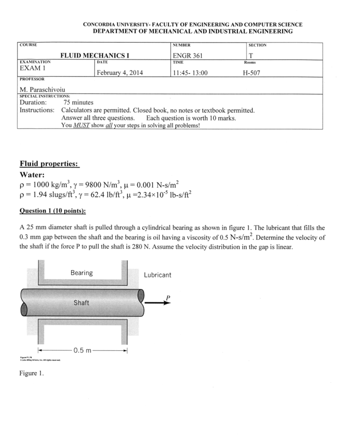 Sample Exam 1 ENGR 361: Fluid Mechanics I Questions and Solutions - Studocu