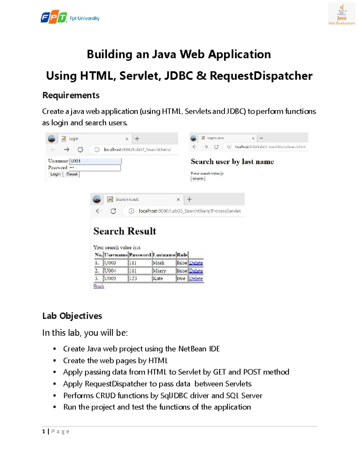 Lab01: Building a Java Web App with HTML & Servlets - Studocu