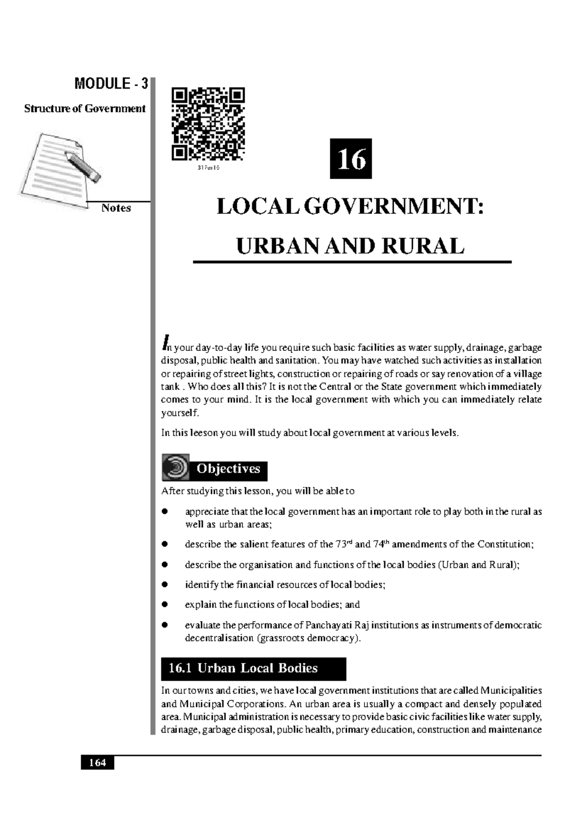 MODULE 3 Political Science: Local Government in Urban and Rural Areas ...
