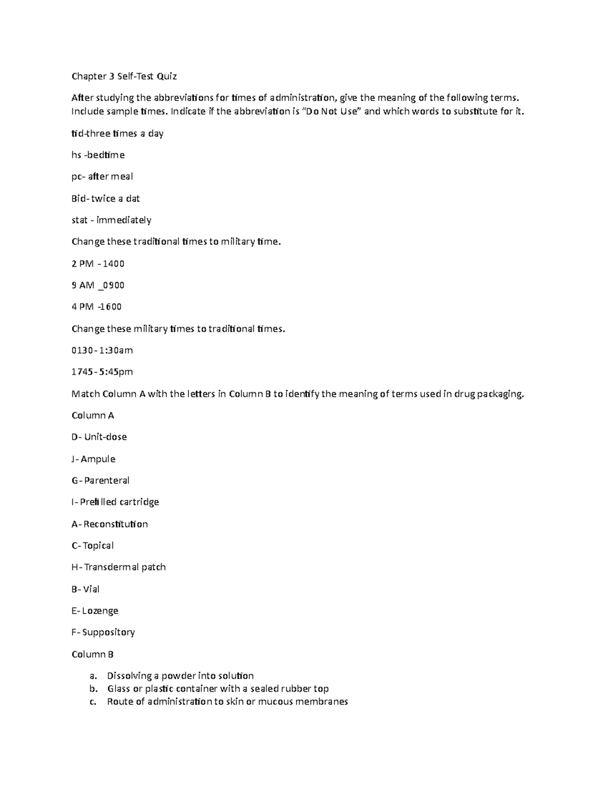Medical Math Foundation: Chapter 3 Quiz on Drug Administration ...