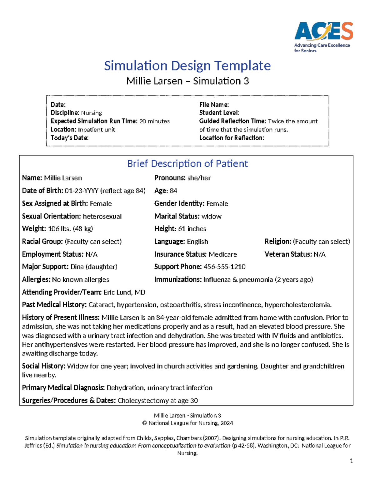 Millie Larsen simulation 3: Nursing care for an elderly patient - Studocu