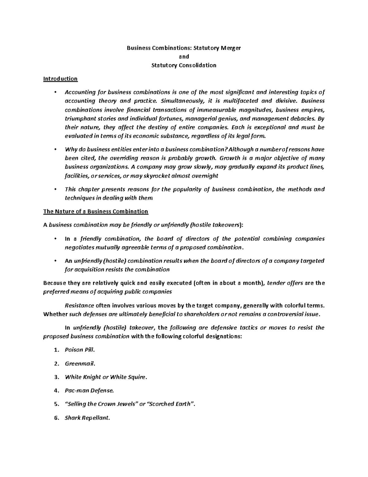 Chapter 1: Business Combinations - Statutory Merger & Consolidation ...