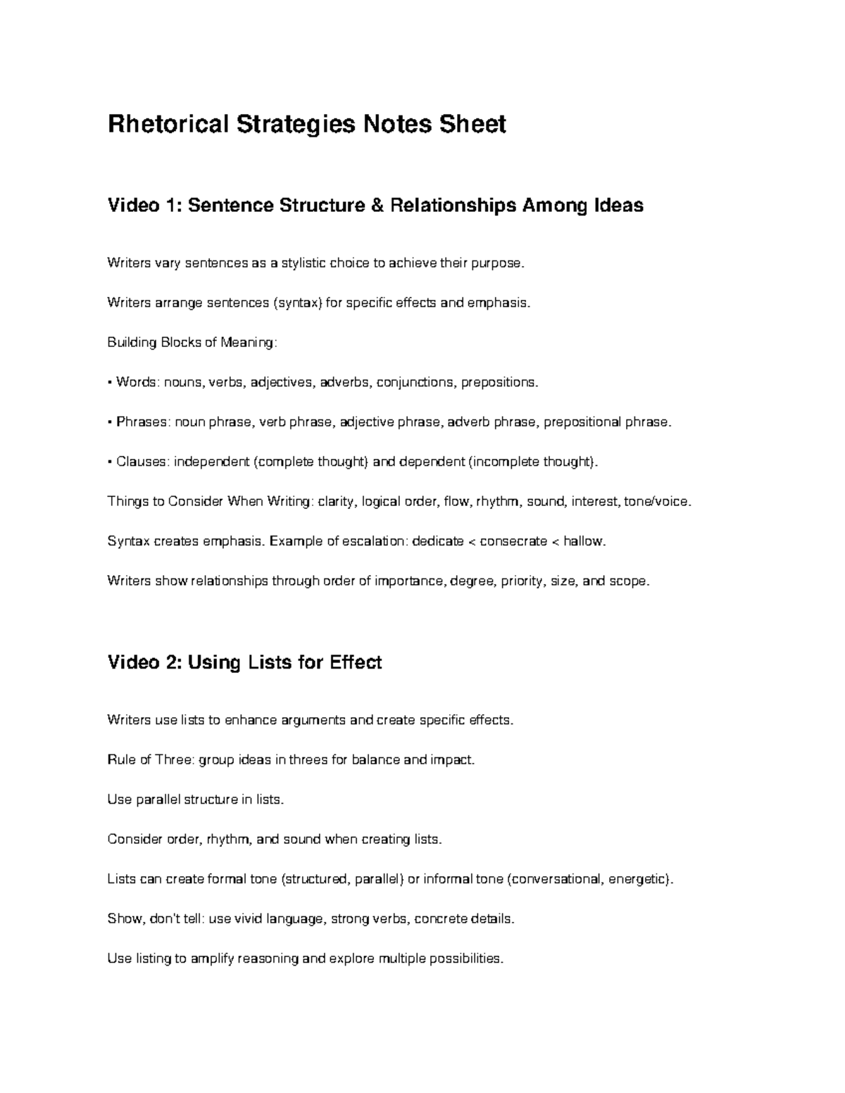 Rhetorical Strategies Notes: Sentence Structure & Tone Analysis - Studocu