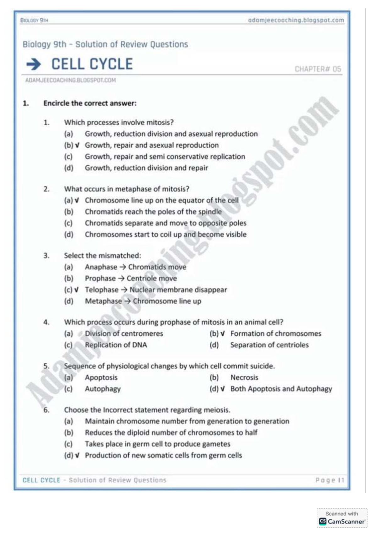 BIOLOGY 9TH: Solutions to Review Questions on Cell Cycle and Mitosis ...