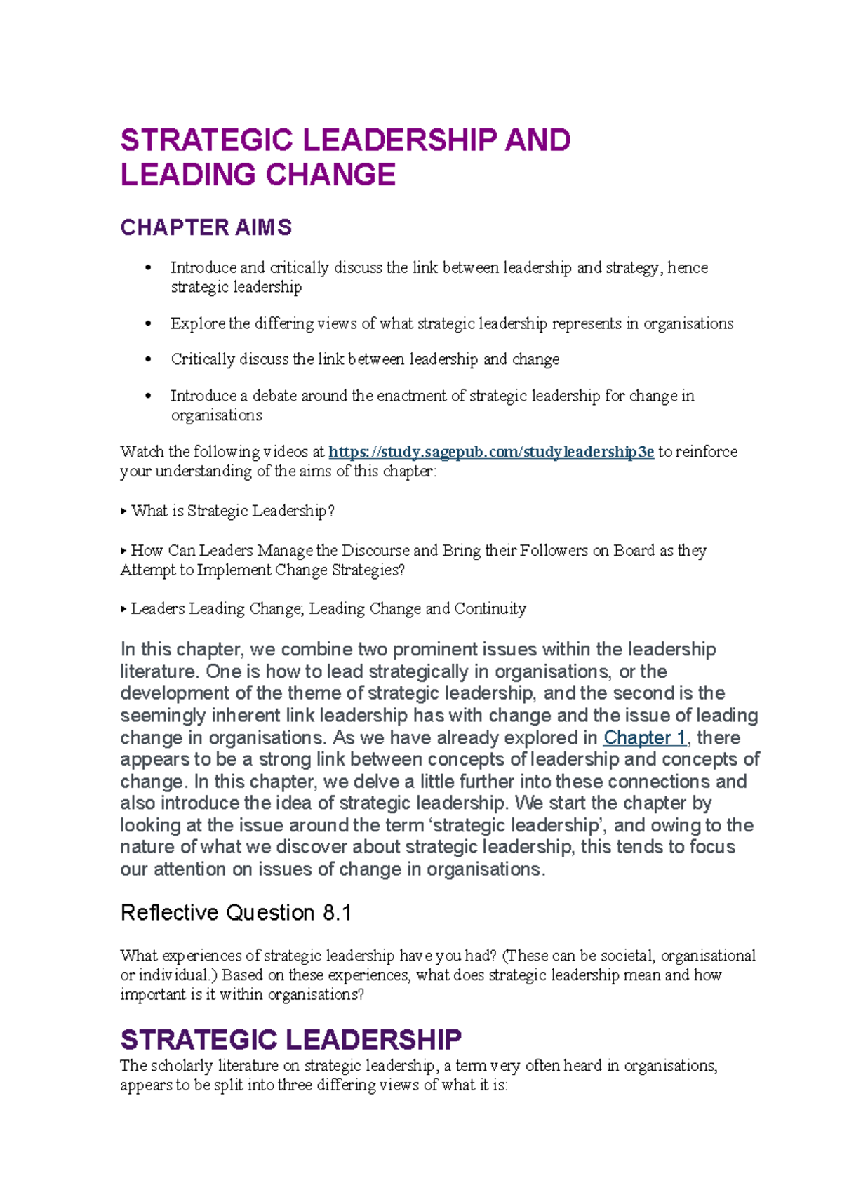 Textbook: Strategic Leadership and Leading Change - Key Insights ...