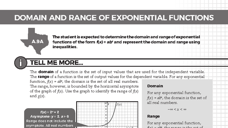 Domain and Range of Exponential Functions A.9A Study Guide - Studocu