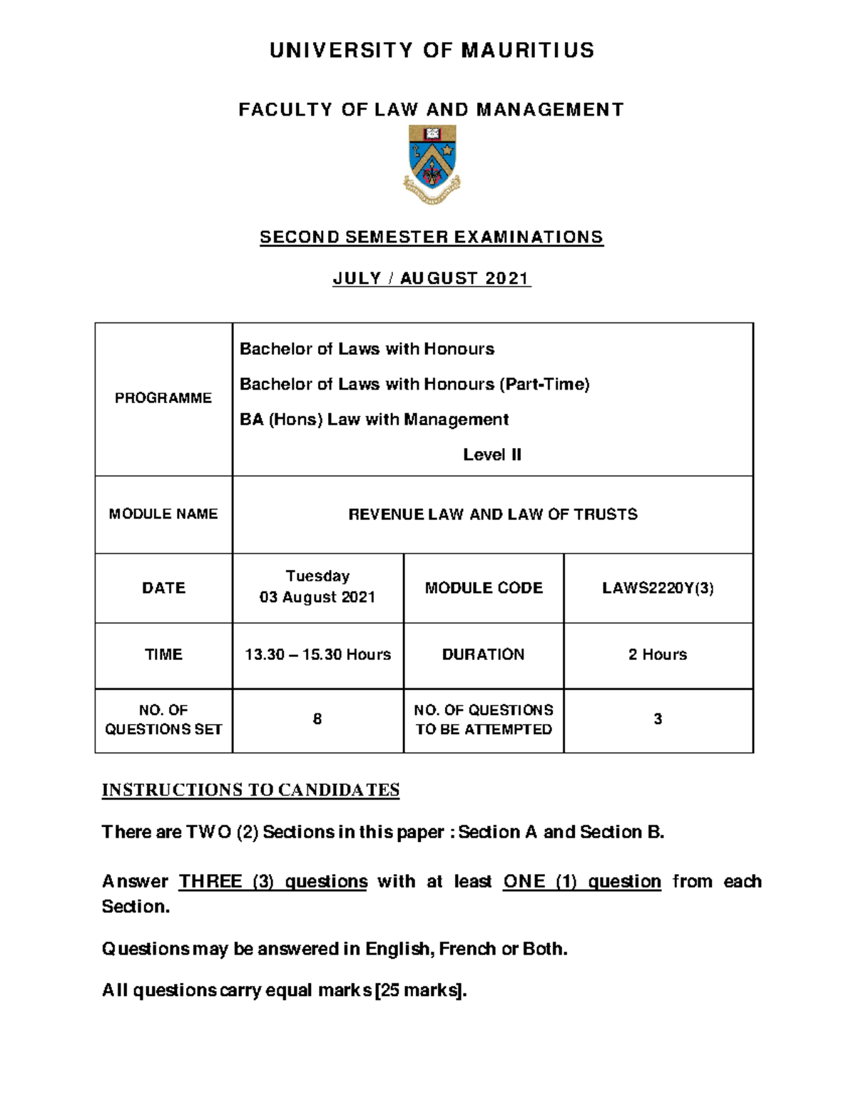 LAWS-2220Y-3: Revenue Law & Law of Trusts Final Exam July 2021 - Studocu