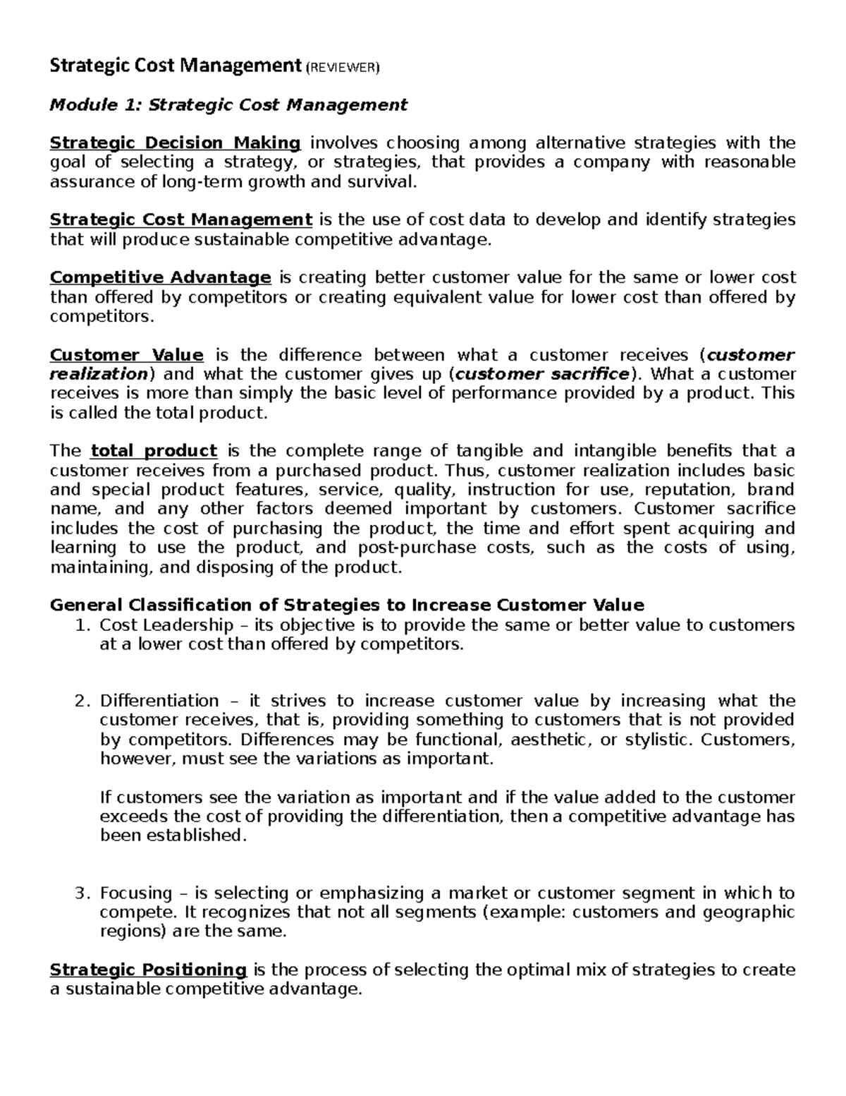 Strategic Cost Management and CVP Analysis (ACCT 101) - Studocu