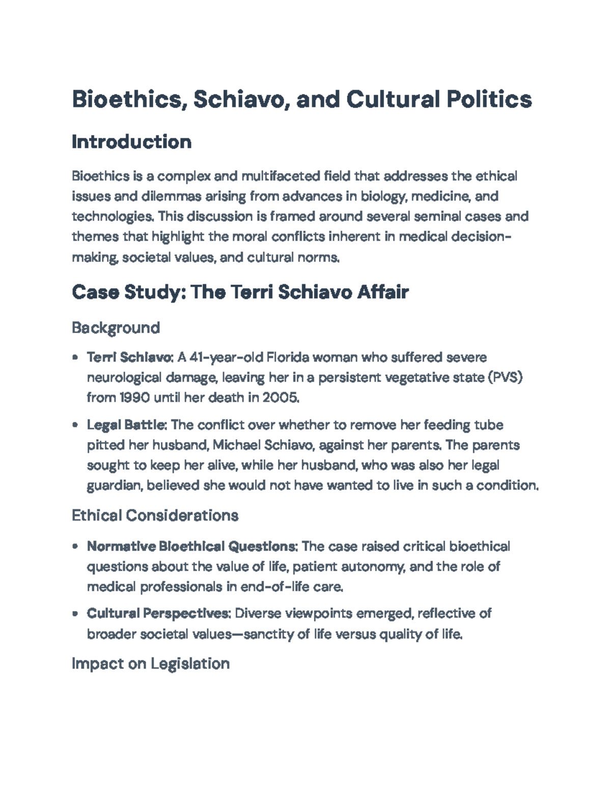 Bioethics and Cultural Politics: The Terri Schiavo Case Analysis ...