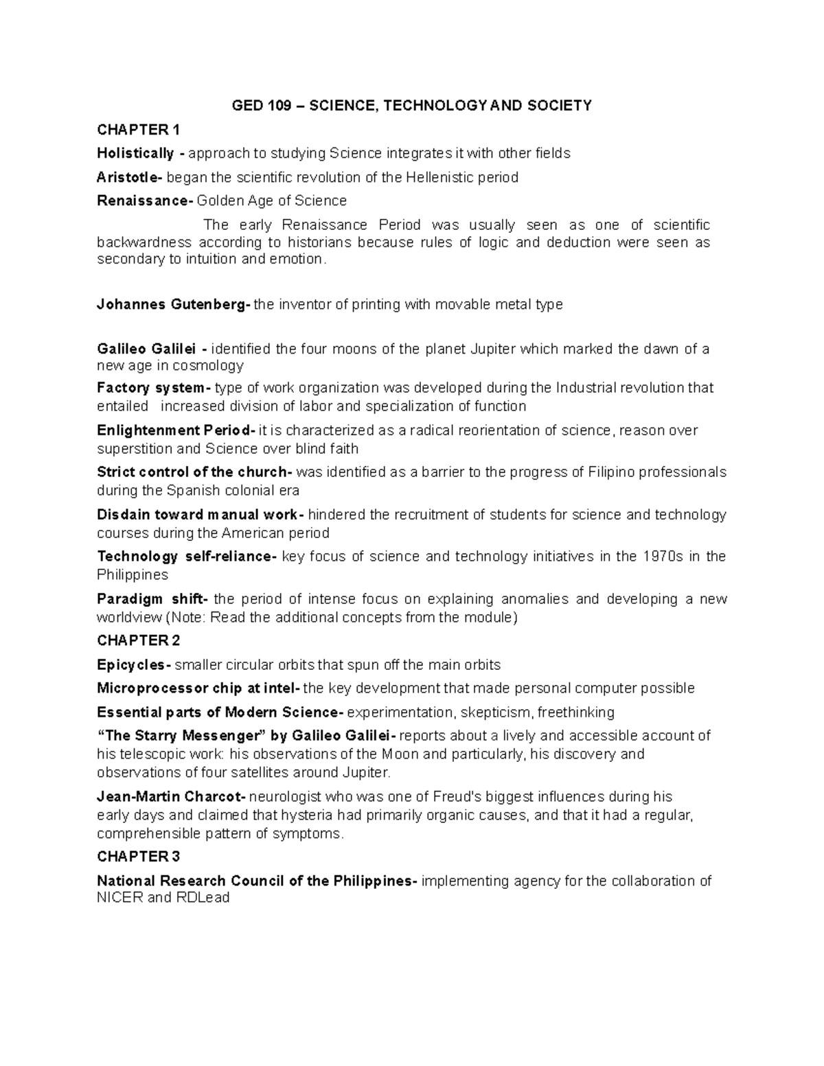 GED 109: Science, Technology & Society Reviewer Notes - Studocu