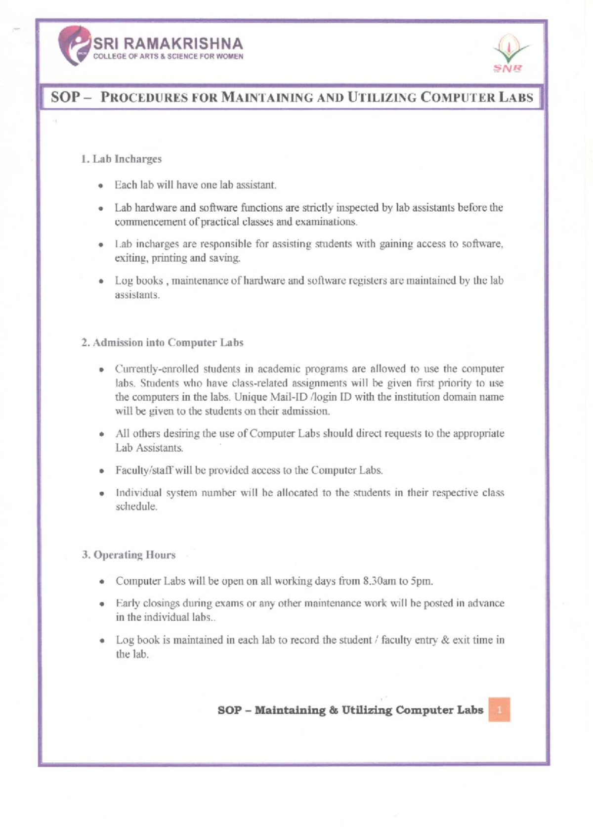 SOP for Computer Utilization & Maintenance in MCA Program - Studocu