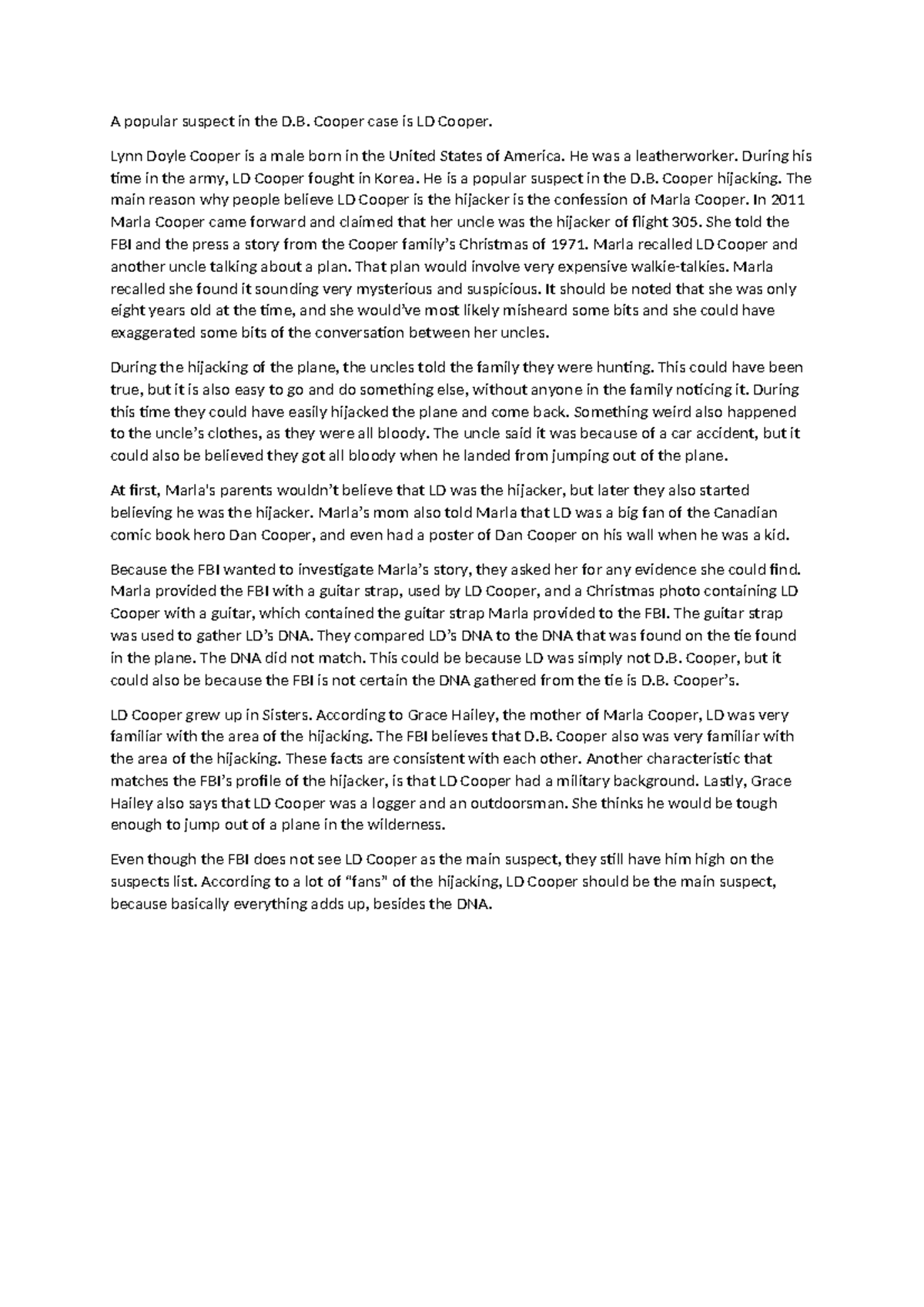 DB Cooper: Exploring the LD Cooper Suspect Theory and Evidence ...