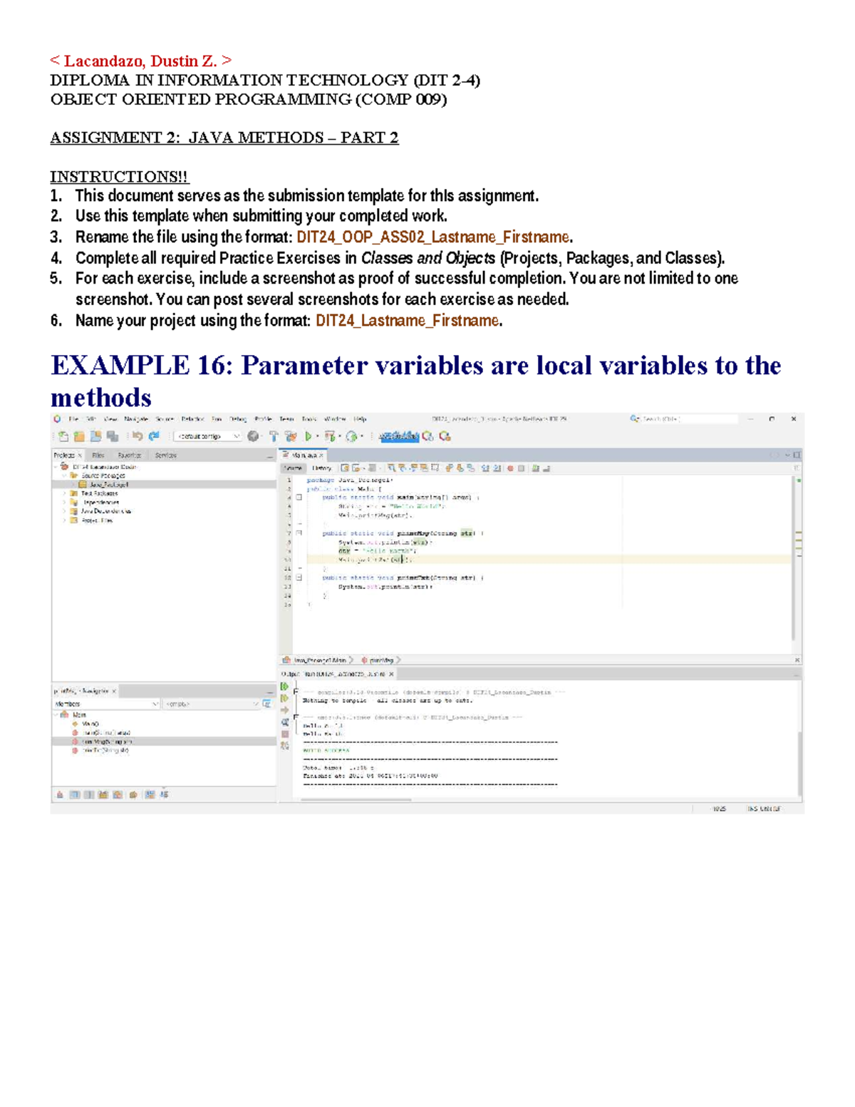 DIT24 OOP ASSIGNMENT 2: JAVA METHODS PART 2 INSTRUCTIONS - Studocu