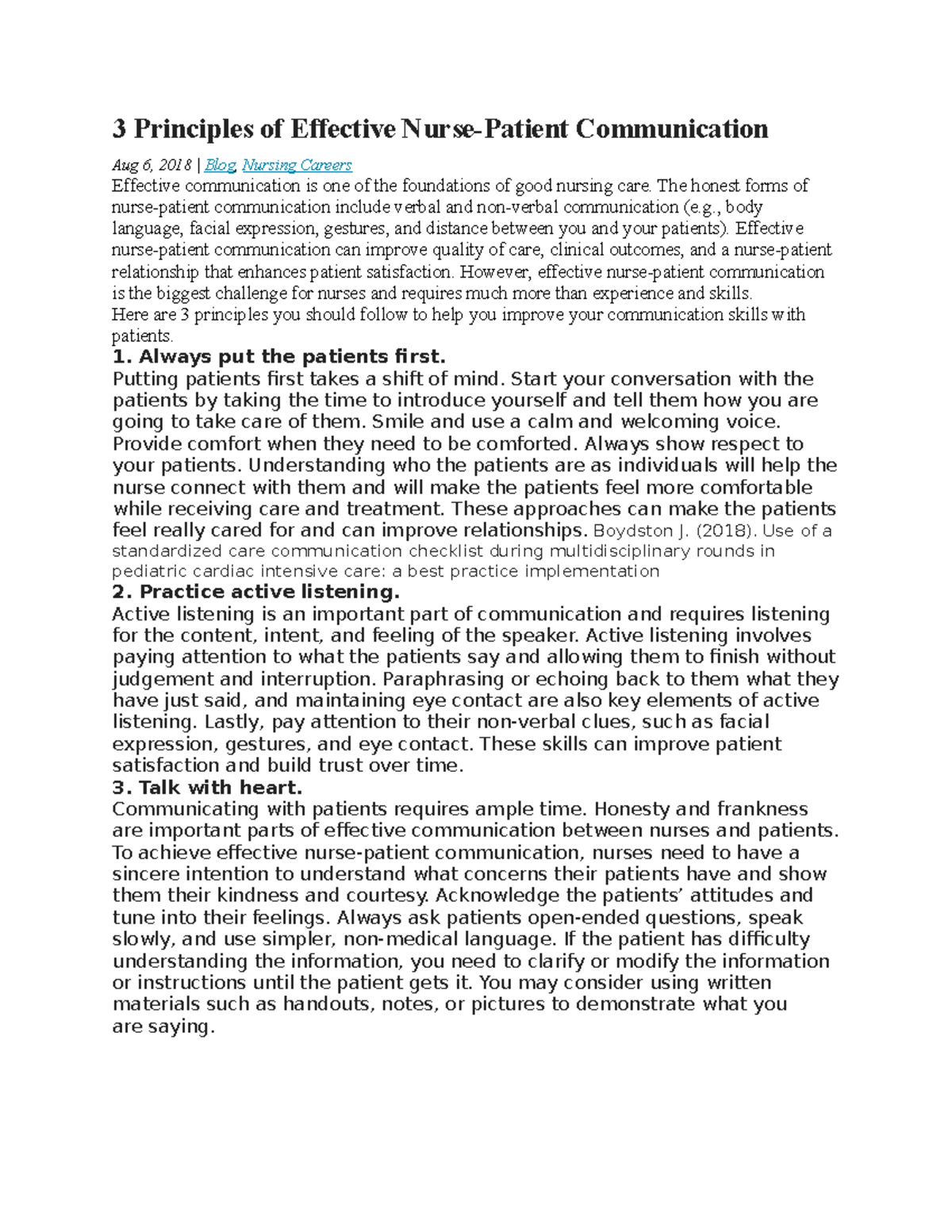 3 Principles of Effective Nurse-Patient Communication (NURS 101) - Studocu