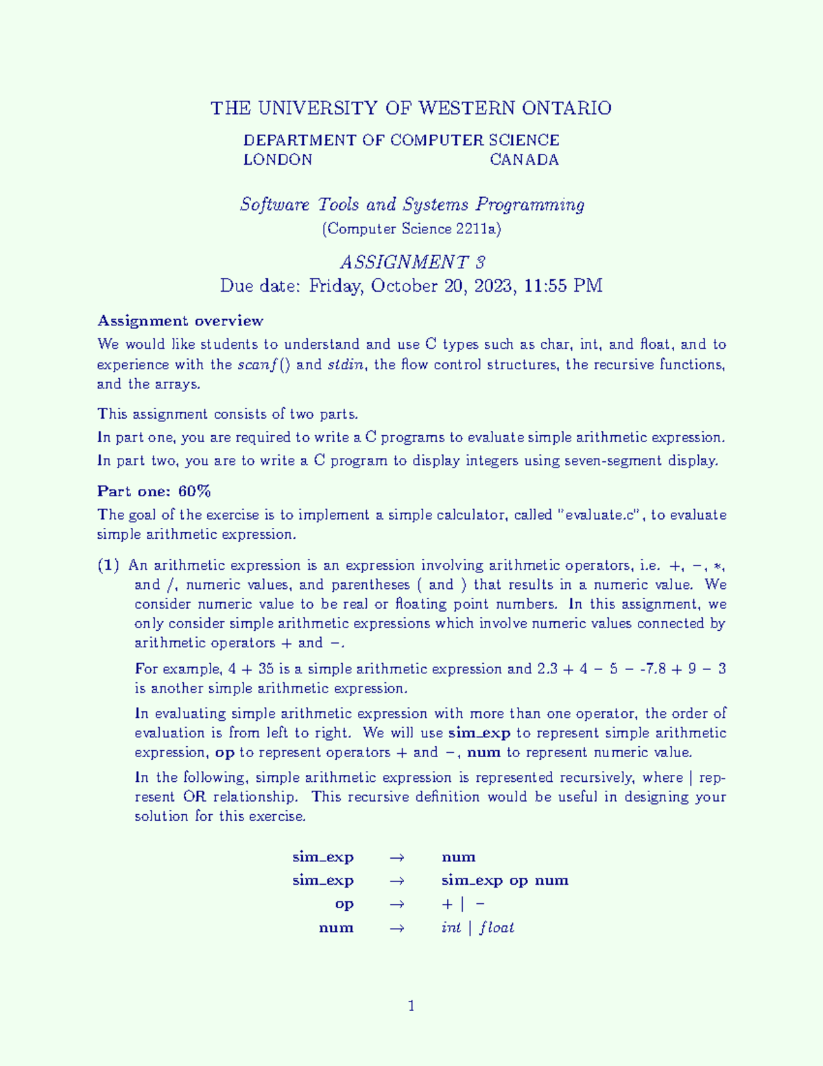 CS 2211a - Software Tools & Systems Programming Assignment 3 Guide ...