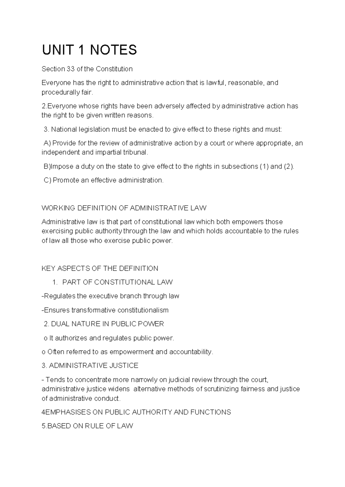 LADM 101 - Unit 1 Administrative Law Notes and Key Concepts - Studocu