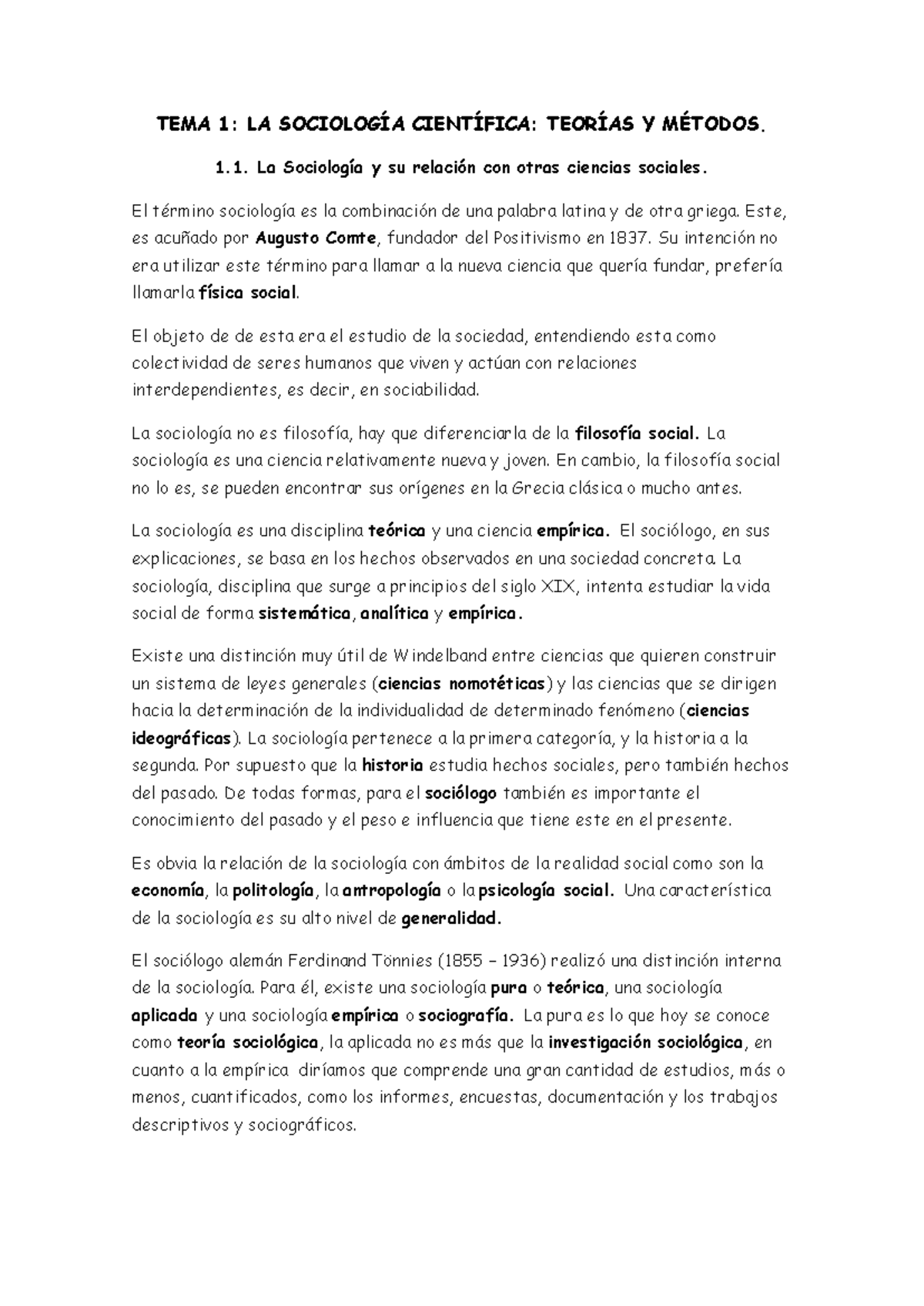 Resumen TEMA 1 - Sociología y sociedad - TEMA 1: LA SOCIOLOGÍA ...