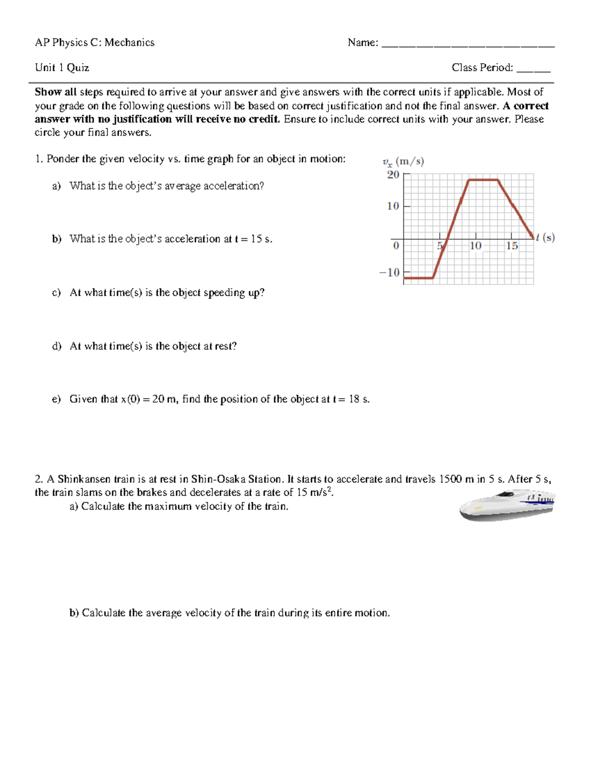 AP Physics C: Mechanics - Unit 1 Quiz Practice - Studocu