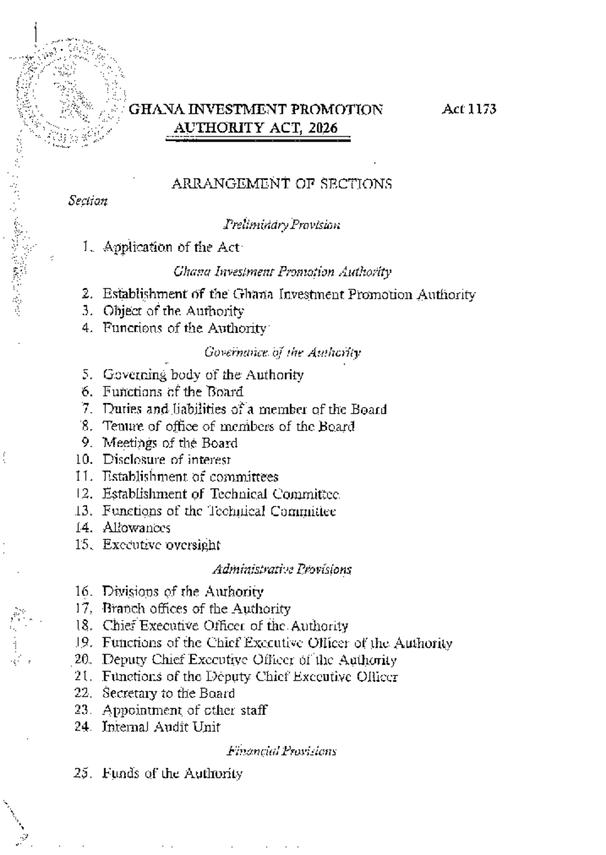 Ghana Investment Promotion Authority Act, 2026 (Act 1173) Overview ...