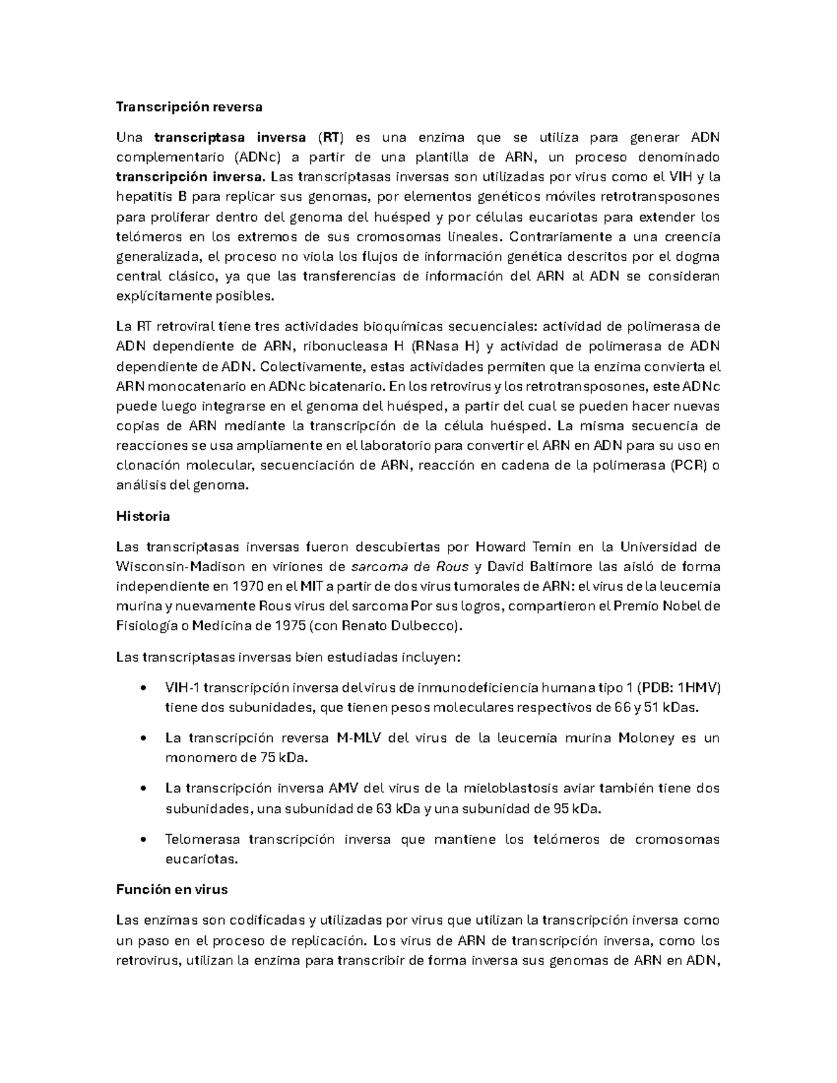 Transcripción Inversa: Funciones y Mecanismos de la RT (CFMEP-1) - Studocu