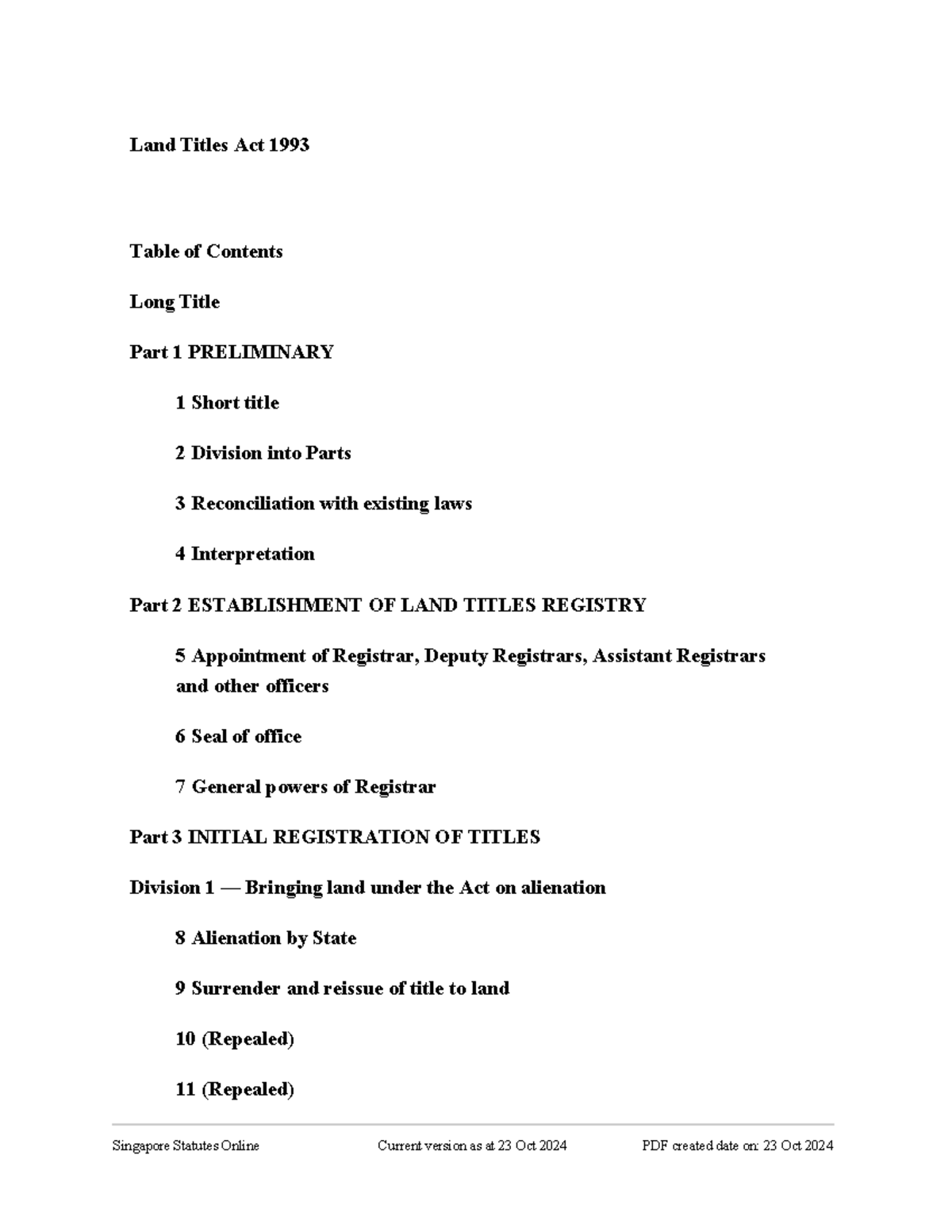 Land Titles Act 1993 Overview and Key Provisions - LTA 1993 - Studocu