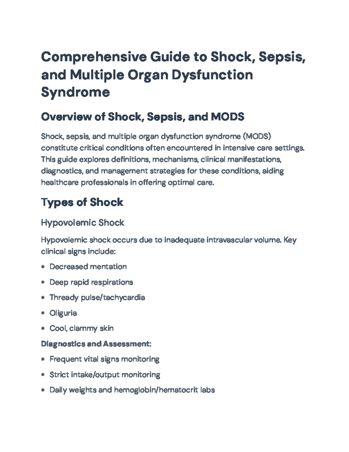 Comprehensive Overview of Shock, Sepsis, and MODS in Critical Care ...