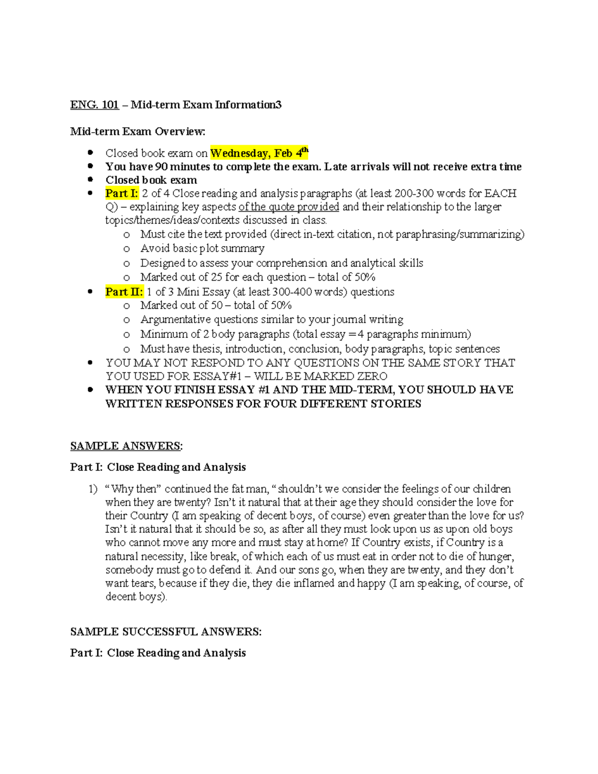 ENG. 101 Midterm Exam Overview: Key Details & Guidelines - Studocu