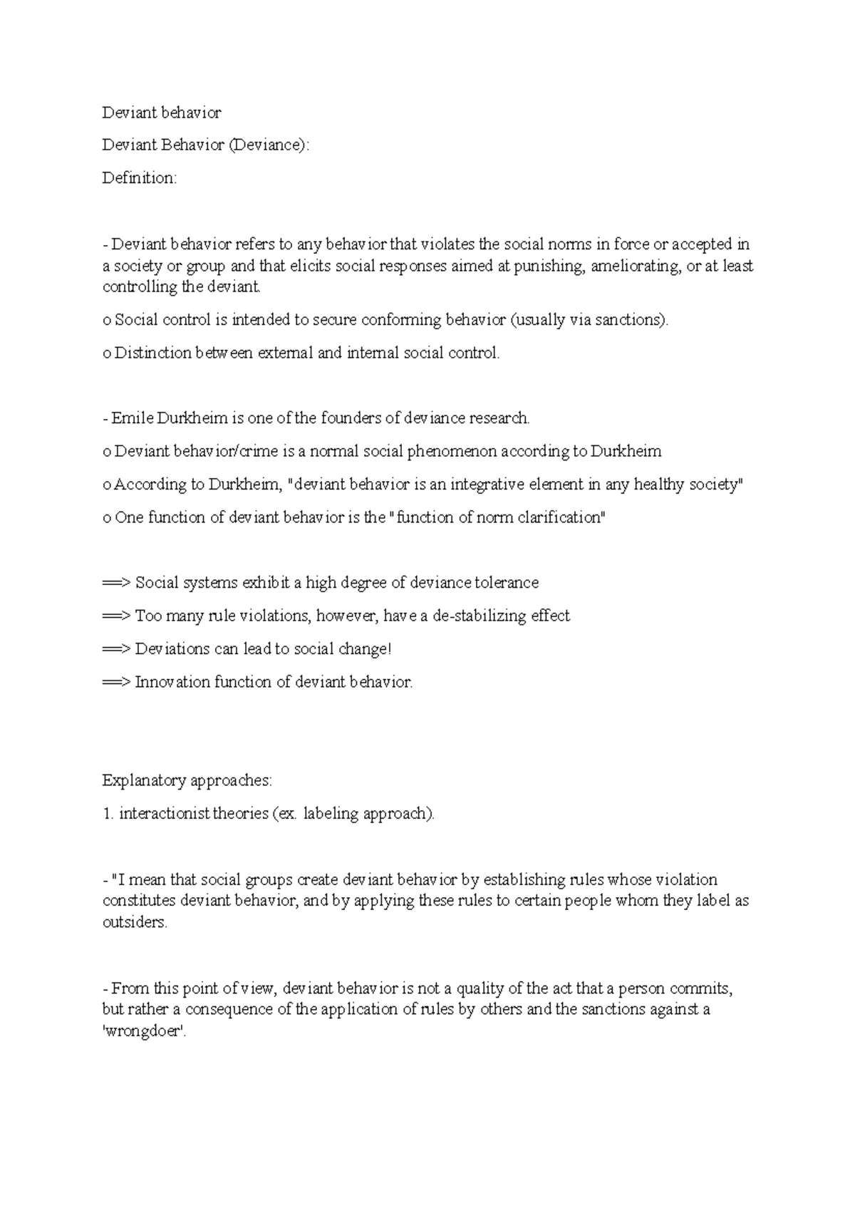 Deviant behavior - Sociology, 1st semester courses - Deviant behavior ...