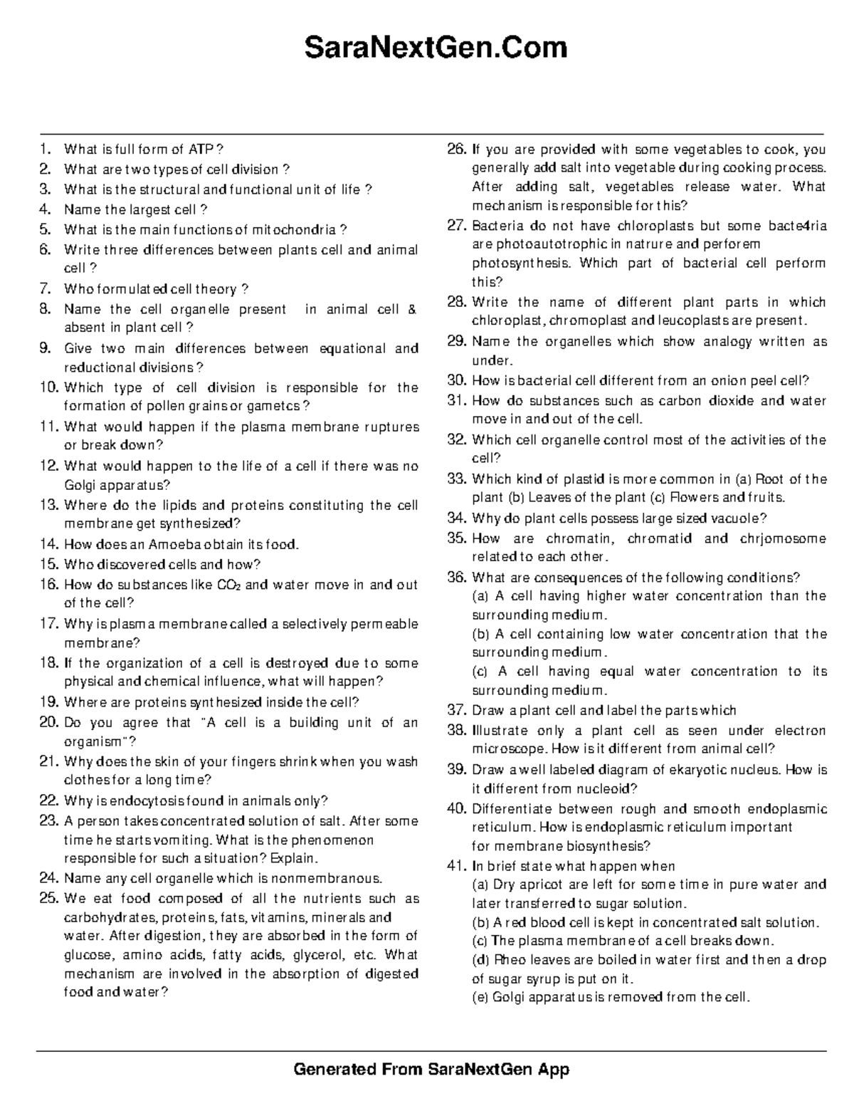 Cell Biology Study Guide: Key Concepts and Questions (Course Code ...
