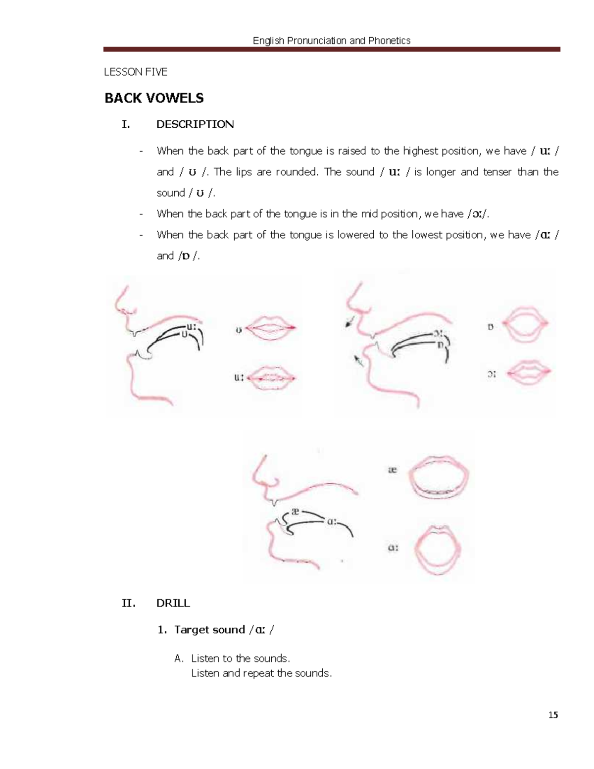 5. BACK Vowels - LTV - LESSON FIVE BACK VOWELS I. DESCRIPTION - When ...