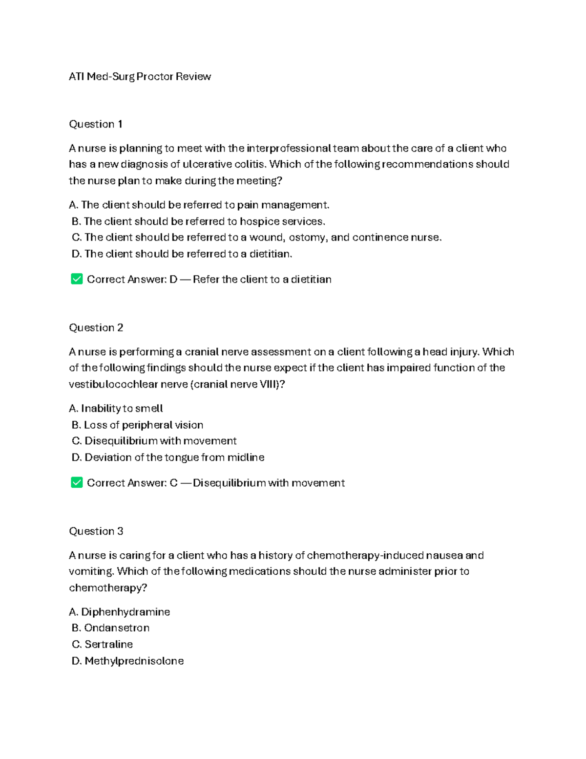ATI Med-Surg Proctor Review: Key Questions & Answers - Studocu